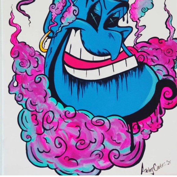 Disney Aladdin’s Genie Original Artwork Signed by Local Artist 11x14 on canvas - Picture 2 of 4